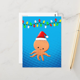 Cute Cartoon Octopus Santa Hat kerstlampjes Briefkaart