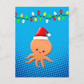Cute Cartoon Octopus Santa Hat kerstlampjes Briefkaart (Voorkant)