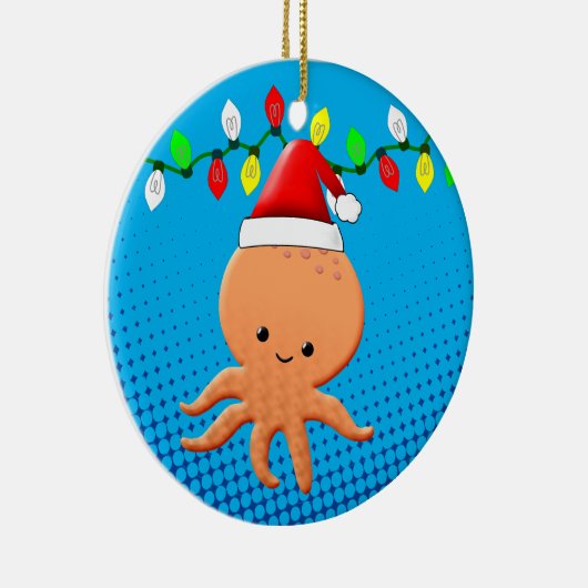 Cute Cartoon Octopus Santa Hat kerstlampjes Keramisch Ornament (Rechts)