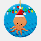Cute Cartoon Octopus Santa Hat kerstlampjes Keramisch Ornament (Achterkant)