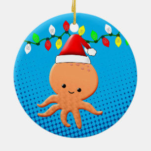 Cute Cartoon Octopus Santa Hat kerstlampjes Keramisch Ornament