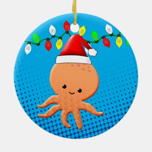 Cute Cartoon Octopus Santa Hat kerstlampjes Keramisch Ornament (Achterkant)