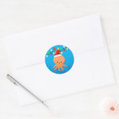 Cute Cartoon Octopus Santa Hat kerstlampjes Ronde Sticker (Envelop)