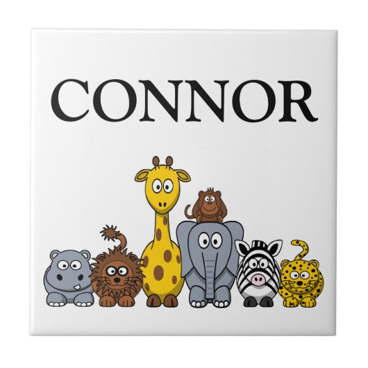 Cute Cartoon Oerwoud Animals Boy's Name Gift Tile Tegeltje (Voorkant)