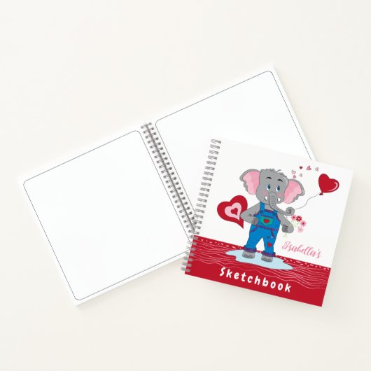 Cute Cartoon Olifant Rood Wit Kinderen Schetsboek Notitieboek (Binnen)