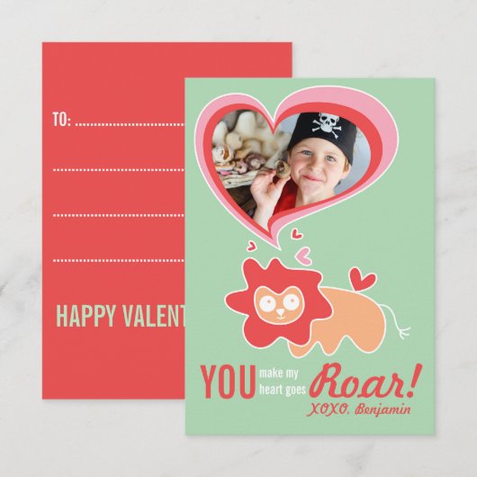 Cute Cartoon Oranje Lion Classroom Valentijn Foto Kaart (Voorkant / Achterkant)