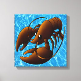 Cute Cartoon Oranje Lobster Canvas Afdruk