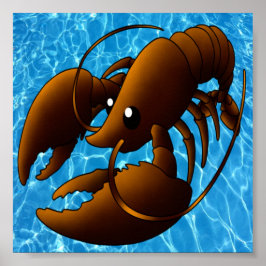 Cute Cartoon Oranje Lobster Poster