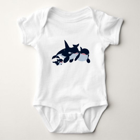 Cute Cartoon Orca Family Baby Bodysuit (Voorkant)