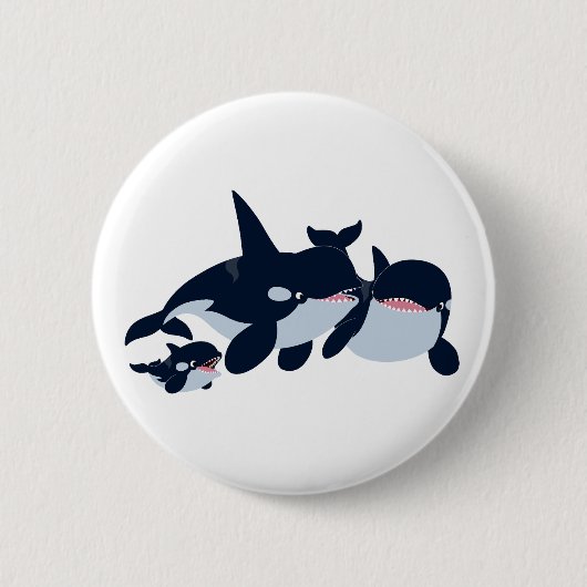 Cute Cartoon Orca Family Button Badge (Voorkant)