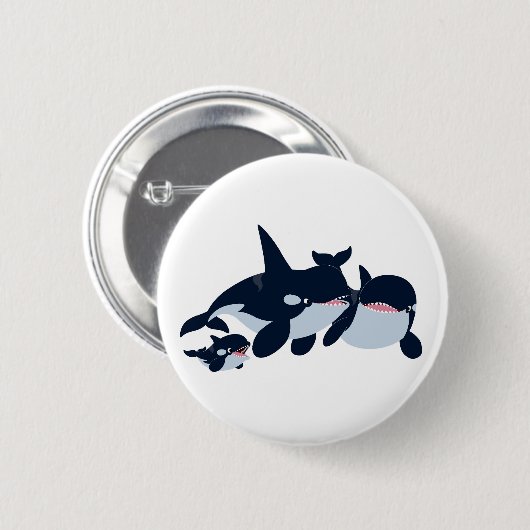 Cute Cartoon Orca Family Button Badge (Voorkant /achterkant)