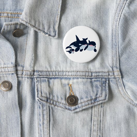 Cute Cartoon Orca Family Button Badge (In situ)