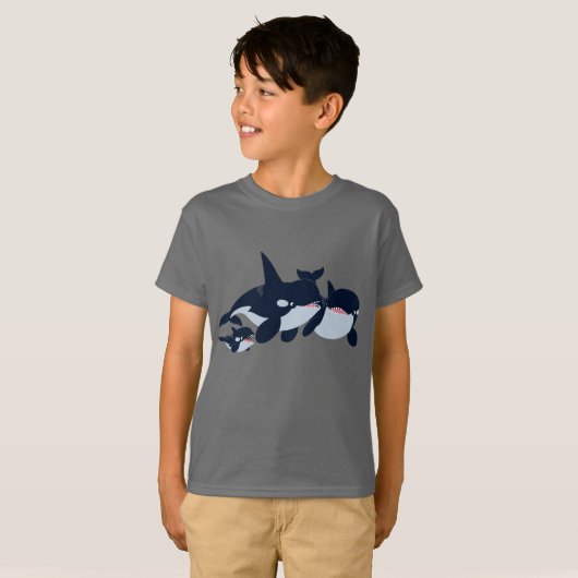 Cute Cartoon Orca Family Kinder T-Shirt (Voorkant volledig)