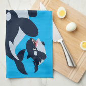 Cute Cartoon Orca Family Tea Towel Theedoek (Quarter Fold)