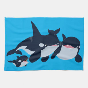 Cute Cartoon Orca Family Tea Towel Theedoek