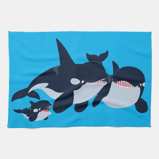 Cute Cartoon Orca Family Tea Towel Theedoek (Horizontaal)