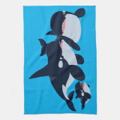 Cute Cartoon Orca Family Tea Towel Theedoek (Verticaal)