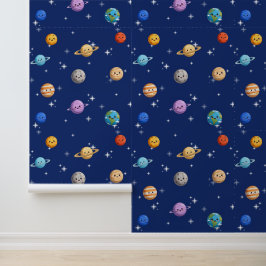 Cute Cartoon Outer Space Planeten Kinderbehang Behang