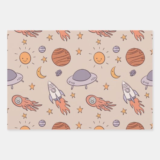 Cute Cartoon Outer Space Seamless Pattern Design Inpakpapier Vel (Voorkant 2)