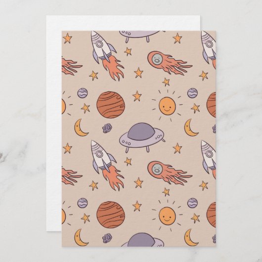 Cute Cartoon Outer Space Seamless Pattern Design Kaart (Voorkant / Achterkant)