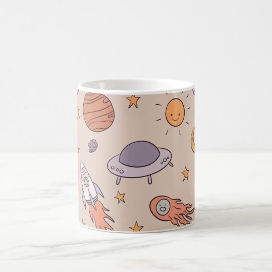 Cute Cartoon Outer Space Seamless Pattern Design Koffiemok (Center)