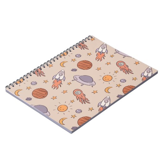 Cute Cartoon Outer Space Seamless Pattern Design Notitieboek (Linkerzijde)