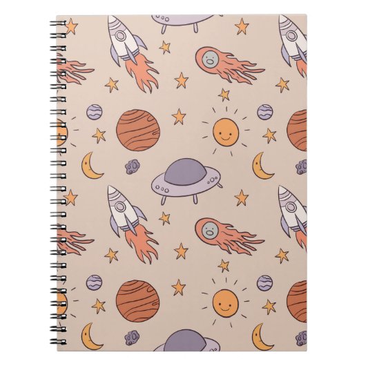 Cute Cartoon Outer Space Seamless Pattern Design Notitieboek (Voorkant)