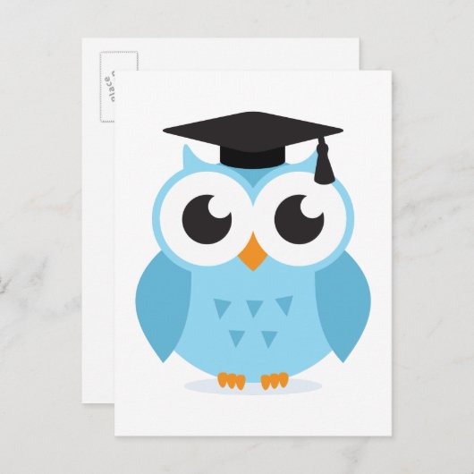 Cute cartoon owl afstuderen met mortarboard aankondigingskaart (Voorkant / Achterkant)