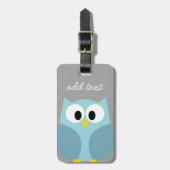 Cute Cartoon Owl - Blue and Grey Custom Name Bagagelabel (Voorkant verticaal)