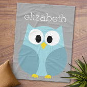 Cute Cartoon Owl - Blue and Grey Custom Name Fleece Deken