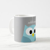 Cute Cartoon Owl - Blue and Grey Custom Name Koffiemok (Voorkant links)