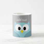 Cute Cartoon Owl - Blue and Grey Custom Name Koffiemok (Center)