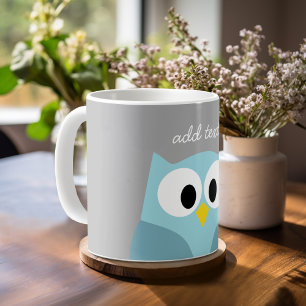 Cute Cartoon Owl - Blue and Grey Custom Name Koffiemok