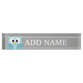 Cute Cartoon Owl - Blue and Grey Custom Name Naambordje (Voorkant)