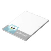 Cute Cartoon Owl - Blue and Grey Custom Name Notitieblok (Linkerzijde)