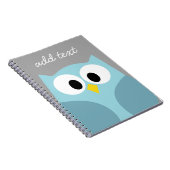 Cute Cartoon Owl - Blue and Grey Custom Name Notitieboek (Rechterzijde)