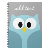 Cute Cartoon Owl - Blue and Grey Custom Name Notitieboek (Voorkant)