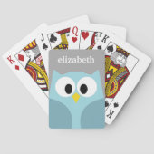 Cute Cartoon Owl - Blue and Grey Custom Name Pokerkaarten (Achterkant)