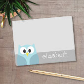 Cute Cartoon Owl - Blue and Grey Custom Name Post-it® Notes