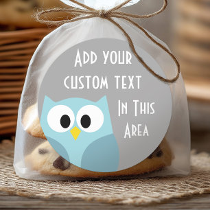 Cute Cartoon Owl - Blue and Grey Custom Name Ronde Sticker