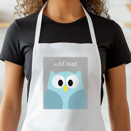 Cute Cartoon Owl - Blue and Grey Custom Name Standaard Schort