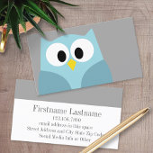 Cute Cartoon Owl - Blue and Grey Custom Name Visitekaartje