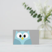 Cute Cartoon Owl - Blue and Grey Custom Name Visitekaartje (Staand voorkant)