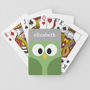 Cute Cartoon Owl - Groene en Grijze Aangepaste naa Pokerkaarten