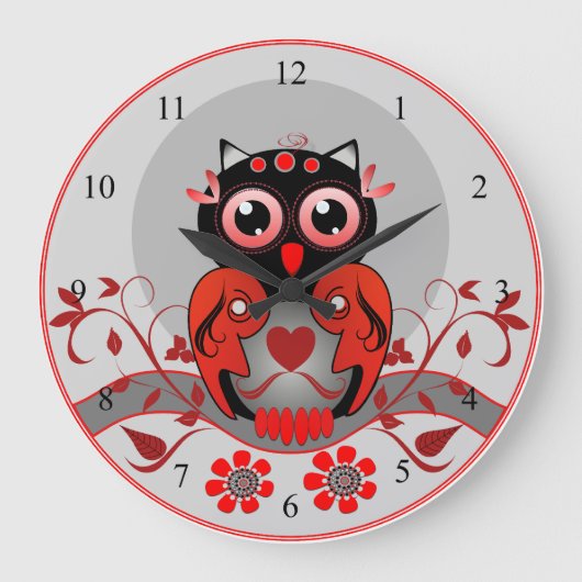 Cute cartoon Owl klok in rood, zwart en grijs (Voorkant)