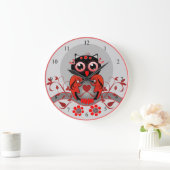 Cute cartoon Owl klok in rood, zwart en grijs (Huis)