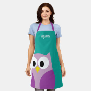 Cute Cartoon Owl met Big Eyes - Aangepaste naam Schort