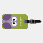 Cute Cartoon Owl Paars en Pistachio Custom Name Bagagelabel (Voorkant horizontaal)