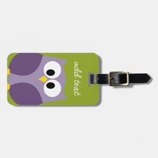Cute Cartoon Owl Paars en Pistachio Custom Name Bagagelabel (Voorkant horizontaal)