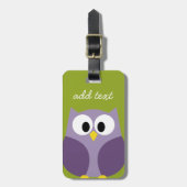 Cute Cartoon Owl Paars en Pistachio Custom Name Bagagelabel (Voorkant verticaal)